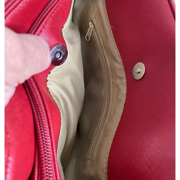 KR Womens Red Faux Leather Double Handle Large Purse and Outside Zip Pocket - Picture 4 of 9